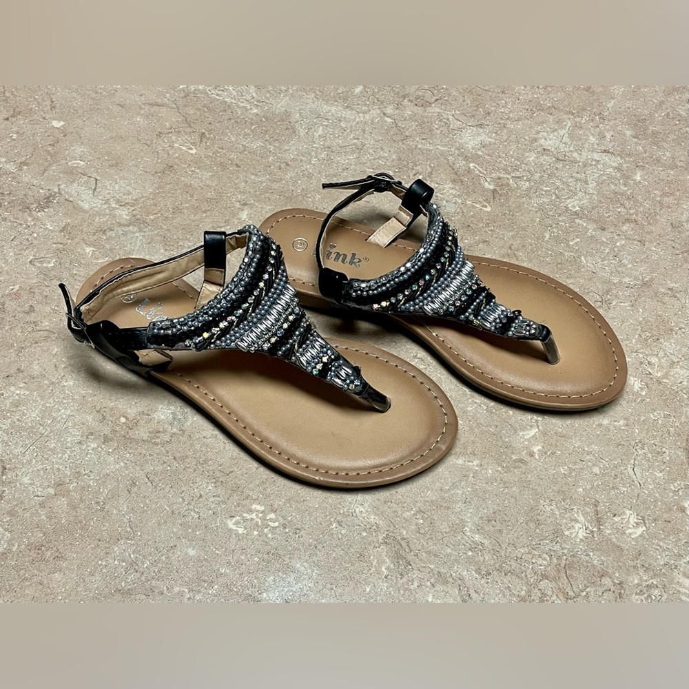NWOT | Link | Little Girl Black Sequin Thong Sandals | Size 12